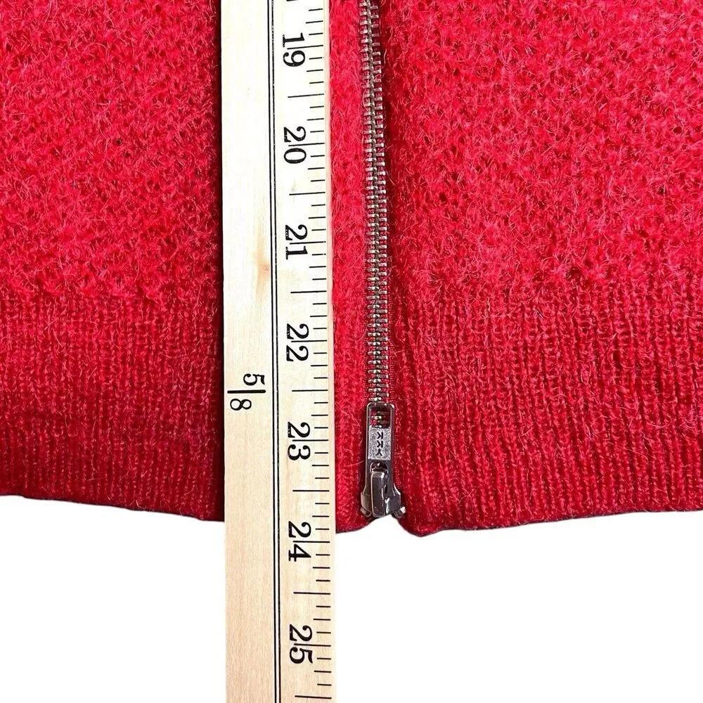 The Kooples Red Mohair Open Knit Back Zip Sweater Size Large Sheer EUC